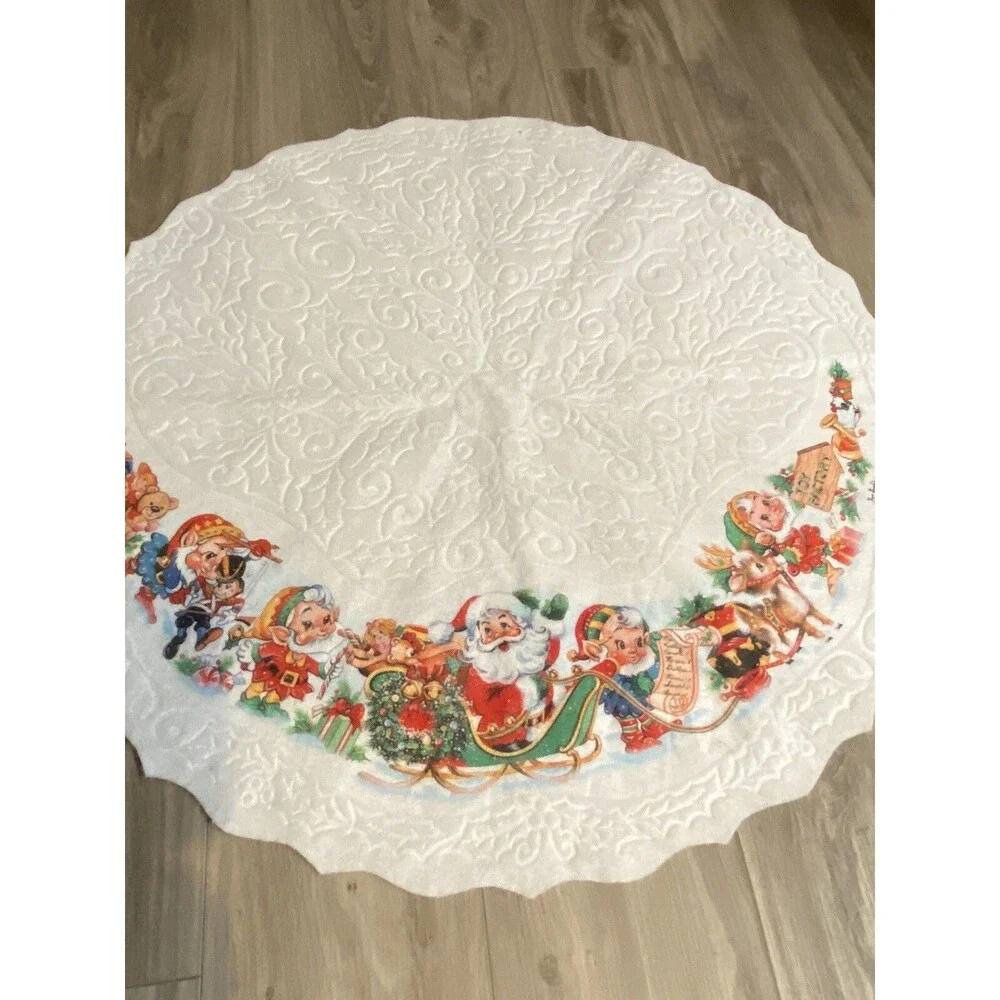 Rennoc Joyce Garofalo Felt Christmas Tree Skirt 35” Santa’s Toy Factory Vintage